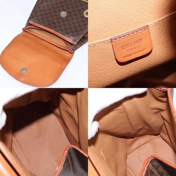 CELINE Macadam Canvas Backpack Pvc Leather Brown Gold - Picture 11 of 12